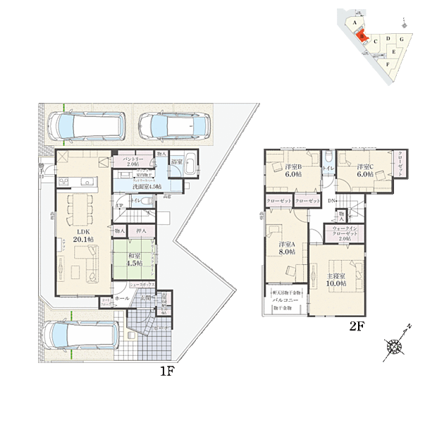【5LDK】5LDK+ウォークインクローゼット+玄関収納+コートクローク+パントリー+ランドリースペース
駐車3台可
キッチン横に勝手口を設けており、ゴミ出しや荷物の搬入に便利!反対側のパントリーは洗面室に繋がります。