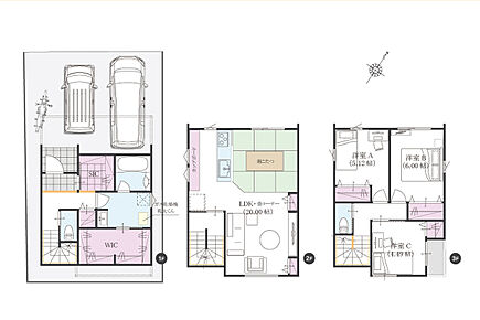 建物プラン例｜3LDK／建物面積105.47m2／建物価格2420万円
土地+建物プラン＝5080万円 
