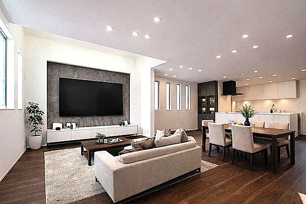 シンプルなデザインの中に潜む確かなクオリティ.。
ゆとりのＬＤＫは 30帖超。
(家具一部CG)