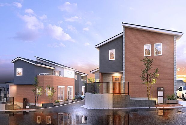 夜明けの静けさと朝焼けが交差する柔らかな光に包まれた空街区。移ろう空の表情を映す三層のファサードとリズミカルに連なる屋根形状が街全体に軽やかな統一感をもたらし、心地よい一日の始まりを静かに予感させます