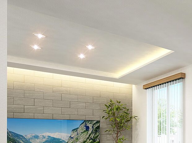 【完成予想図(内観)】 陰影が美しく浮かび上がる間接照明が、上質な空間を彩ります。(3号棟内観完成予想図)