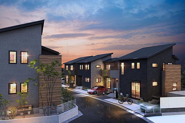 【完成予想図(外観)】森街区、空街区、刻街区とそれぞれに魅力あふれた個性を主張するフォルムや質感、そして色彩やディテールを採用しました（街並完成予想図）