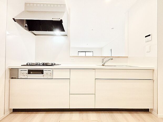 システムキッチンはシンプルでスッキリした飽きの来ないデザインなので永く使えそう!