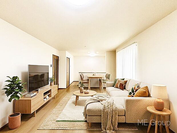 プライバシーも守れる2階リビングは明るく開放感たっぷり　※家具はCGです