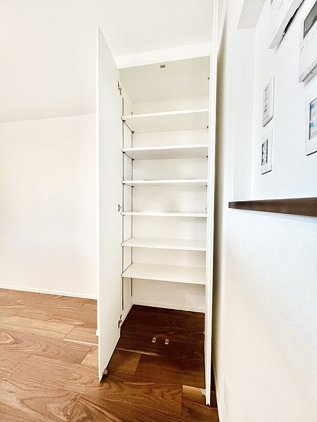 【その他設備(パントリー)】可動棚が付いたパントリー付き！ペットボトルや保存品などたっぷり収納できます。  