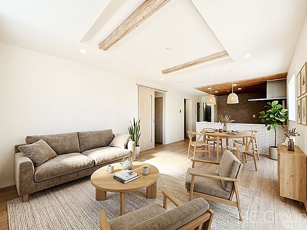 【リビング】折上天井がＬＤＫに開放感をプラス！家族みんながゆったり寛げます　※家具はCGです