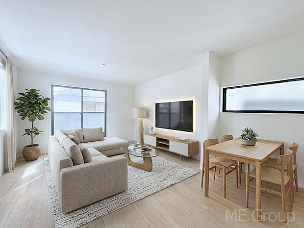 【リビング】プライバシーも守れる2階リビングは明るく開放感たっぷり! ※家具はCGです