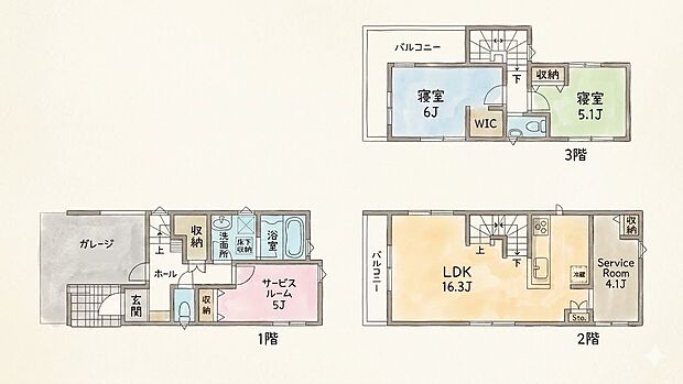 2号棟間取り　4LDK、土地面積61.01m2、建物面積103.77m2