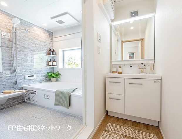 【洗面台・洗面所】本画像の家具、小物等はCGイメージで販売価格にも含まれず、付帯しません。棚設置工事は有償です。