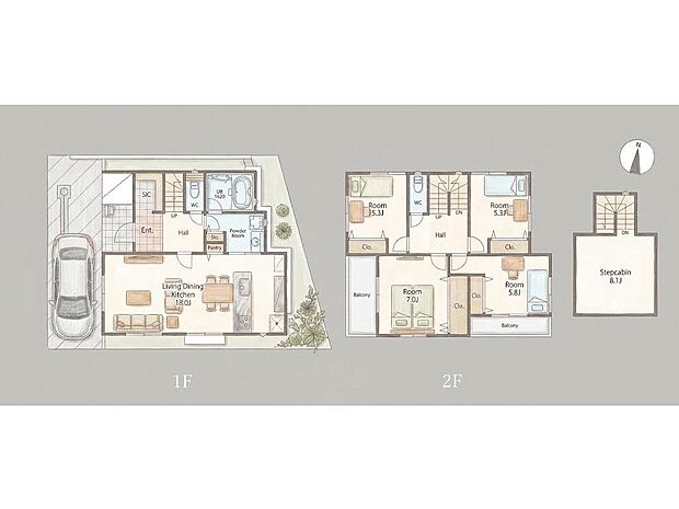 【その他画像】建物プラン例(6区画)4LDK、土地価格3700万円、土地面積100.24m2、建物価格2555万円、建物面積110.54m2
