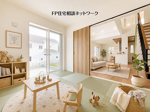 【リビング以外の居室】【LDK+和室│20帖+5.2帖】 本画像はAIがCGで家具を作成しており、実際の現地に家具は設置されておりません。また、販売価格に家具等は含まれておりません。