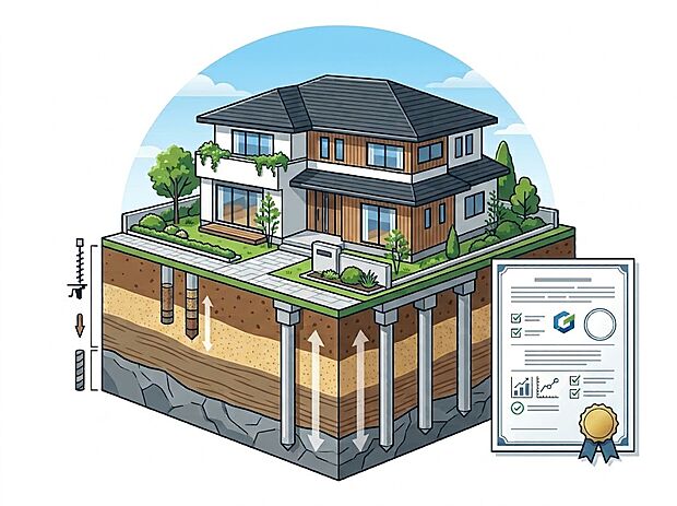 【地盤保証】地盤保証 厳しい審査を終えた現場では各社とも品質証明書の発行を行っておりますので、安心して住み続けて頂くことが出来ます。