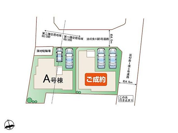 【全体区画図】最終一棟（A号棟）のご案内です♪
道路から一歩奥に入ったプライバシーが守られやすく、落ち着いた暮らしを叶える静穏な区画です。