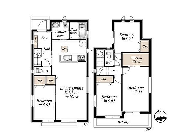 【4LDK】広々16.7帖のLDK。全居室収納&ウォークインクローゼットを備えた、ゆとりある4LDKプラン。南面バルコニーから明るい陽光が差し込みます。