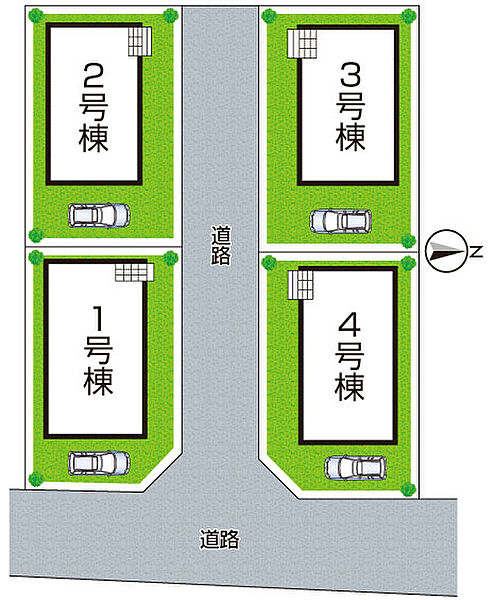 全４区画・前面道路４ｍ