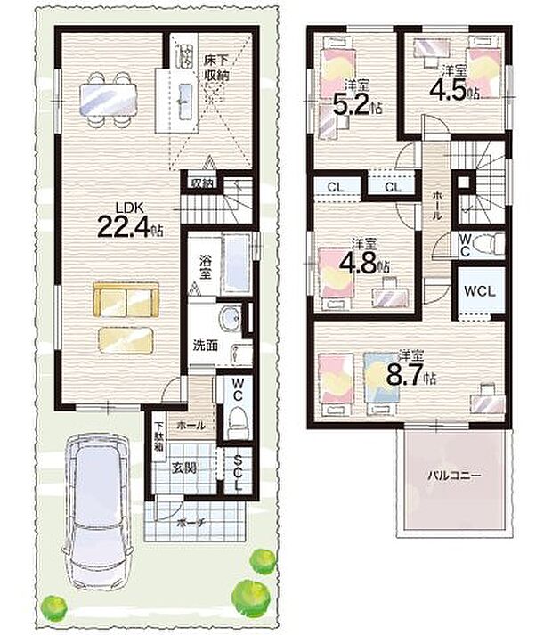 【4LDK】○稲野小学校・・・徒歩１４分 ○天王寺川中学校・・・徒歩１５分