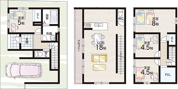 【4LDK】○西小学校・・・徒歩７分 ○第八中学校・・・徒歩１３分