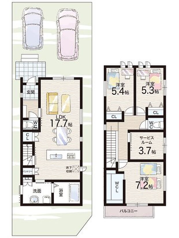 【3LDK+S(納戸)】○北小学校・・・徒歩8分 ○狭山中学校・・・徒歩21分