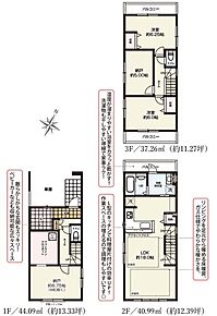 S(納戸表記)
建物面積に車庫部分約9.32m2を含む 