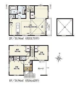 建物面積に車庫部分約9.3m2、ポーチ・通路部分約4.5m2を含む 