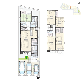 5LDK+Wウォークインクローゼット+玄関収納+リビング収納+パントリー
駐車3台可

独立した6.0帖の和室は、ライフスタイルに合わせて多用途にご活用可能です！ 