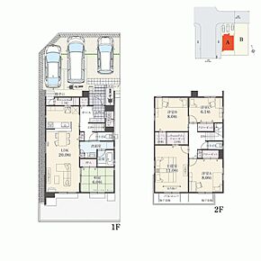 5LDK+ウォークインクローゼット+玄関収納+コートクローク+パントリー
駐車3台可

2階の4つの洋室は振り分けタイプにつき、ご家族それぞれの時間もゆったりと過ごせます。

全居室2面採光・6.0帖以上の広さを確保した、広々心地良い住空間。洗面室はLDK側とホール側から出入りできる2WAY動線です。 