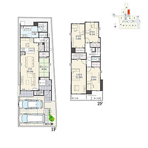 4LDK+畳コーナー+ウォークインクローゼット+玄関収納+パントリー+ランドリースペース
駐車2台分
※有効土地面積／136.17m2(41.19坪)
※建物面積に設備設置スペースの一部(1.02m2)含む

押入付きの畳コーナーは、お子様のお昼寝時にも重宝します。 