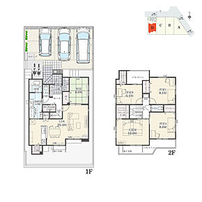 5LDK+多目的収納+Wウォークインクローゼット+玄関収納+パントリー+ランドリースペース
駐車3台可
※建物面積にポーチ面積の一部(1.84m2)およびバルコニー面積の一部(5.33m2)含む

全居室6.0帖以上。ランドリースペース付きの洗面室は4.0帖の広さ。バルコニー2箇所有。 