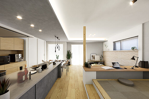 【上質さと心地よさが息づく空間】
天井高は開放感を感じられる2.7m、サッシ高は2.4mを基本とした明るいリビング。さらに個性をもたらす2つのプランがライフスタイルの幅を広げてくれます。