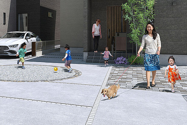 【【開放的な広場】】共有利用できる協定通路を設けることで、開かれたコミュニティの場を創出。住民同士の自然な交流を育みます。