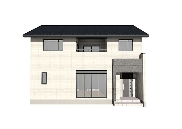 【完成予想外観パース】
素材感を活かしたシンプルな外観デザインが、住まいに上質な印象を与えます。