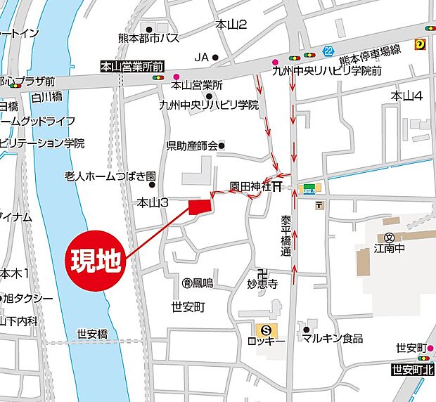 ナビ:熊本市中央区本山3丁目3-50付近