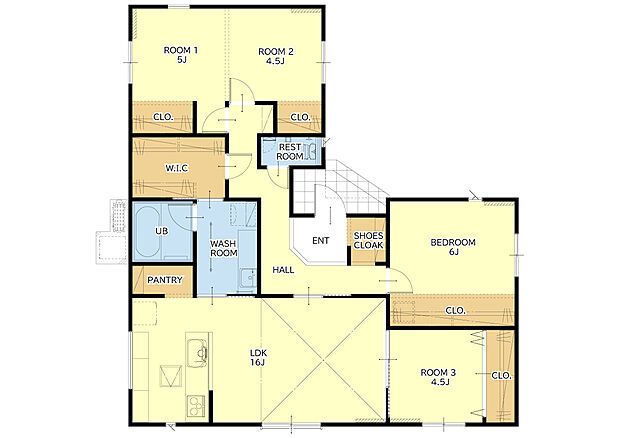 【4LDK+S(納戸)】全室フローリング設計。 1階に16帖のLDKと洋室が4部屋。居室とは別に3帖のウォークインクローゼットを配置。 玄関にはシューズクロークを配置。全居室収納付き♪ 駐車は並列2台駐車可能です♪ 省令準耐火構造! 火災に強いため、通常の木造住宅に比べて火災保険を低く抑えることができるのが大きなメリットです。 充実の標準仕様・設備もコミコミ価格の建売住宅です。