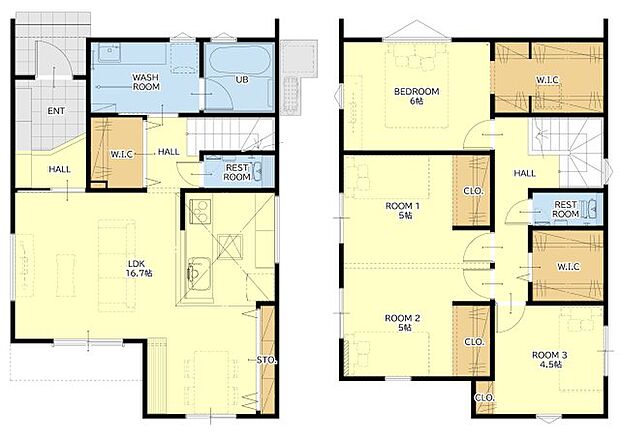 【4LDK+S(納戸)】全室フローリング設計。  1階に16.7帖のLDK。キッチンにはパントリーあり♪ 1階ホールにW.I.Cあり♪ 2階には洋室が4部屋。ホールと6帖主寝室にW.I.Cあり♪全居室収納付き♪  駐車は並列3台可能です♪  省令準耐火構造！ 火災に強いため、通常の木造住宅に比べて火災保険を低く抑えることができるのが大きなメリットです。  充実の標準仕様・設備もコミコミ価格の建売住宅です。 