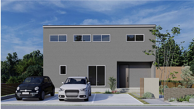 【安心の定額制で建てる「いろはいえ」】外観イメージパース ※パースにつき一部オプションが含まれている場合がございます。外構・植栽はイメージです。価格には含まれていません。