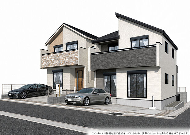 外観パース　左:2号棟、右:1号棟　