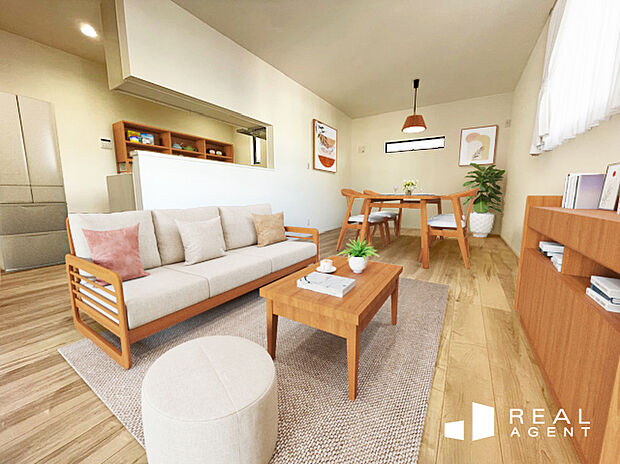 『A号棟リビング』
落ち着きながらもオシャレな雰囲気に。シンプルな設計で、家具の映える空間。※配置している家具はCGによるイメージです。