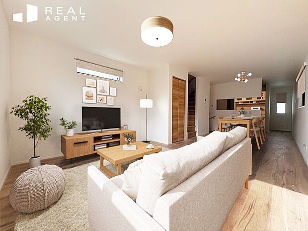 『A号棟リビング』
19.0帖の広々空間。 家族が集まっても圧迫感のない憩いの場となります。※配置している家具はCGによるイメージです。