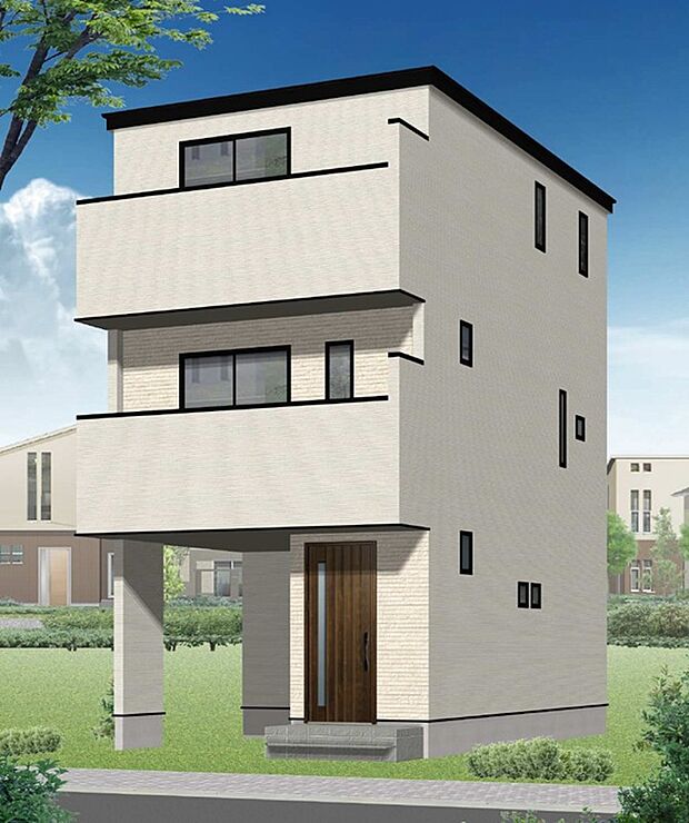 【A号棟完成イメージパース】屋根を軽くすることで建物の重量を軽く、重心を低くし、地震発生時に建物にかかる力と揺れ幅を小さくし、地震の揺れを軽減します。