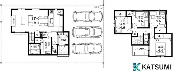 4LDKのZEH住宅。LDKに床暖房付きで冬も暖かく過ごせます。並列3台駐車可。収納豊富で室内スッキリ。お気軽にお問合せください。