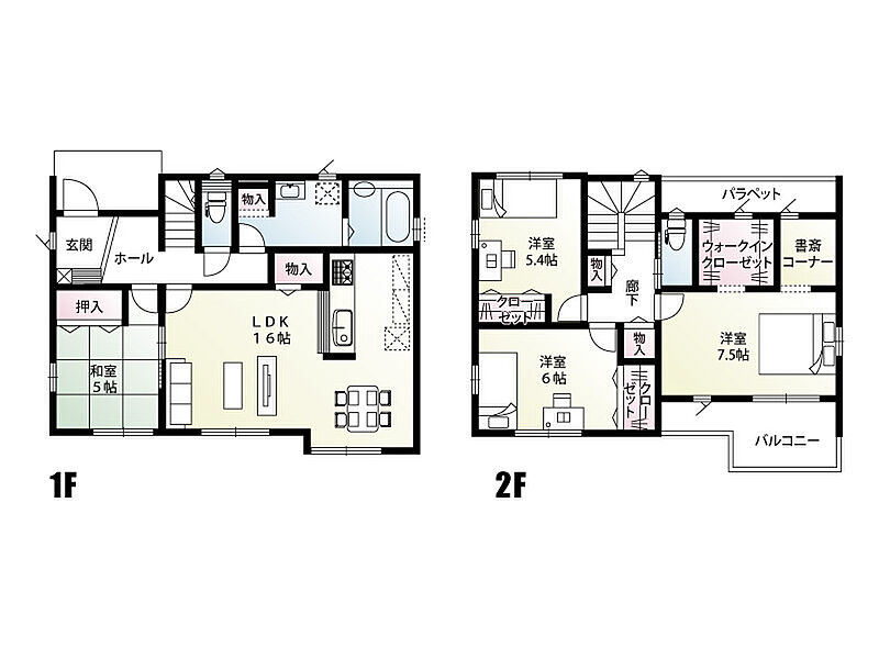 【8号棟：間取図】16帖のLDKは南側からの採光で明るいお部屋です！納戸・土間収納・ウォークインクローゼットも完備！大容量収納を実現した間取りです！