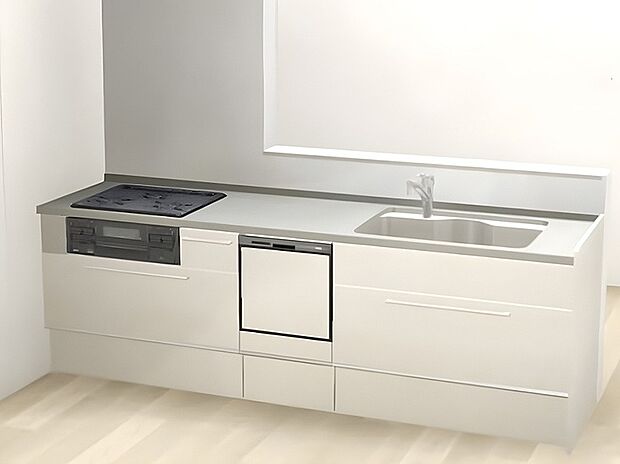 【2号棟　キッチン：Bb(トクラス)】美しく、強く、長く使えるトクラスオリジナルの人造大理石カウンターを採用。汚れが染み込みにくく、熱にも強いという高い性能を備えています。忙しい毎日に助かる食洗機付！