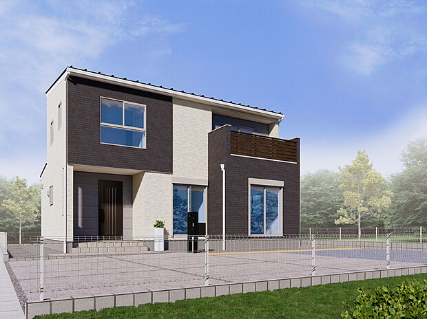 【２号棟　外観パース】外壁材は「セルフクリーニング機能」付き。空気中の水分子を取り込んで外壁表面に薄い水分子膜を作り、汚れを浮かせて雨で洗い落とします。（※完成イメージ画像）