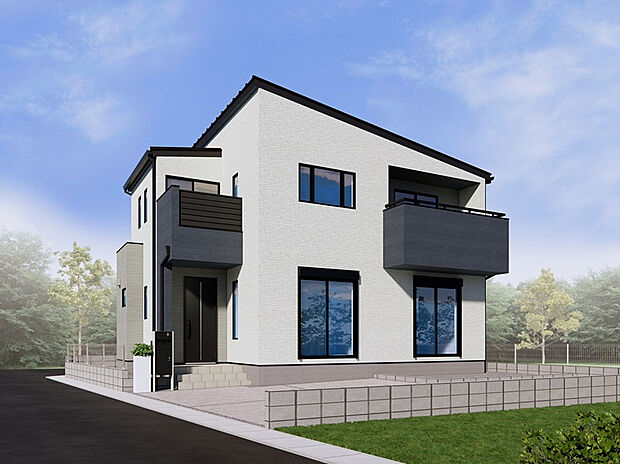 【1号棟 完成イメージ】
片流れの屋根が目を引く、すっきりとした印象の外観デザインとなっております。