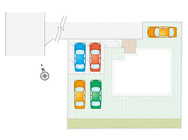 【4LDK】駐車5台可能+お庭付き！来客時やご家族の増車の際もゆとりのあるスペースです！