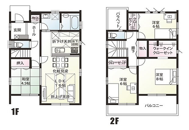 【4LDK】4.5帖の和室付き！2階の各居室は6帖以上確保されています！