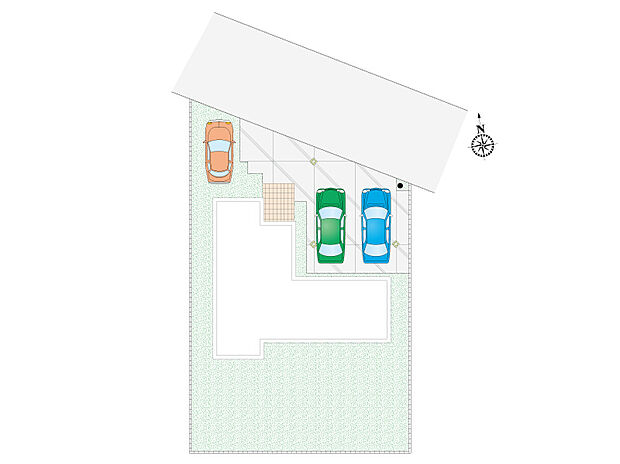 【4LDK】駐車3台可能。前面道路も広く、車の出し入れもラクラク。複数台所有のご家庭や急な来客時にも便利です。