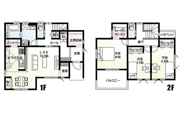 【３LDK】全居室南向き♪陽射したっぷりの明るいお部屋でお過ごしいただけます！
広々土間収納やパントリーなど収納力のあるプランです！
