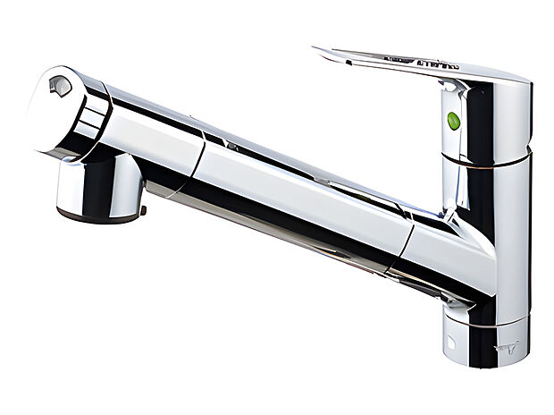 【Bb(トクラス)浄水器内蔵シャワー混合水栓】浄水・整流・シャワーの切り替えは、ヘッド部先端のハンドルをひねるだけ、調理中でも素早く浄水が使えます。シャワーヘッド部分を引き出すことで、シンクのお手入れや給水がスムーズにおこなえるホース式です