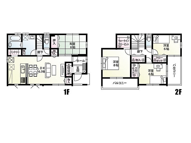 【4LDK】各居室6帖以上のゆとりある間取り。土間収納やパントリーなど収納充実！南向きの日当たりの良いダブルバルコニーが特徴の住まい♪